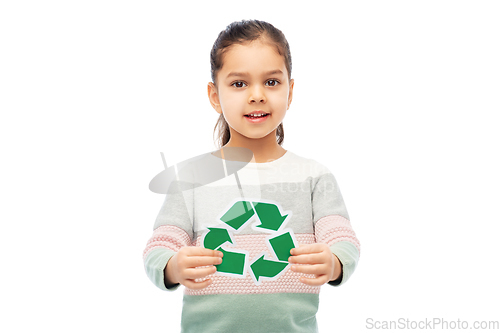 Image of smiling girl holding green recycling sign