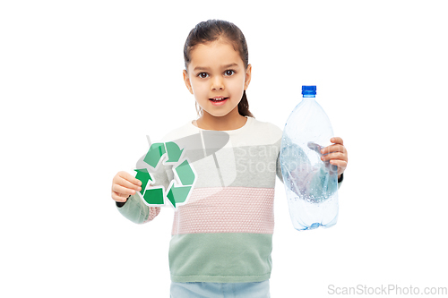 Image of girl with green recycling sign and plastic bottle