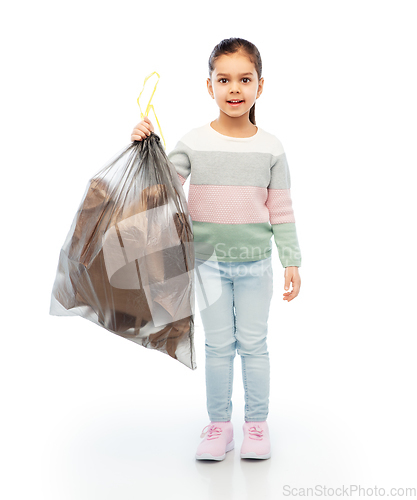 Image of smiling girl with paper garbage in plastic bag