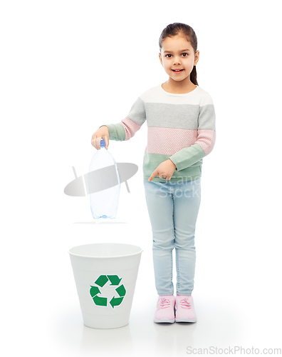 Image of girl throwing plastic bottle into rubbish bin