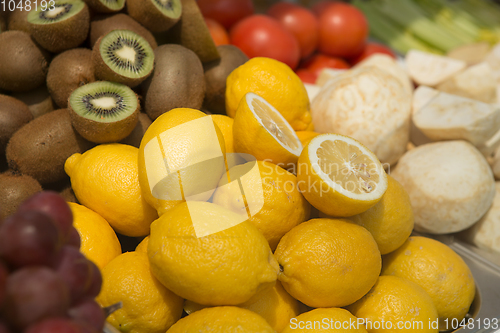 Image of Bright, fresh fruits. Creative background.