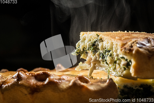 Image of Pie with spinach and feta cheese, food