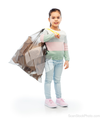 Image of smiling girl with paper garbage in plastic bag