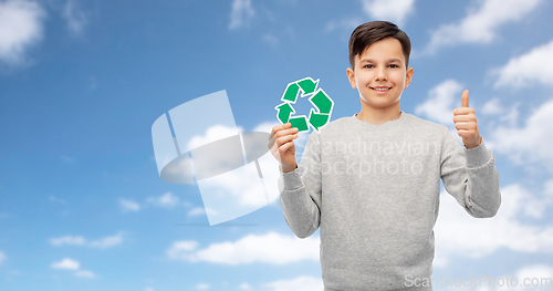 Image of boy with green recycling sign showing thumbs up