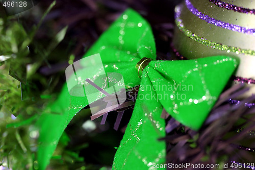 Image of Christmas ornaments on tree.