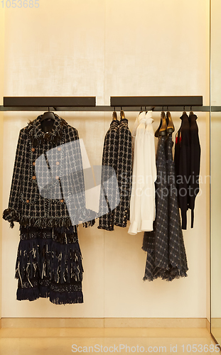 Image of luxury and fashionable brand new interior of cloth store