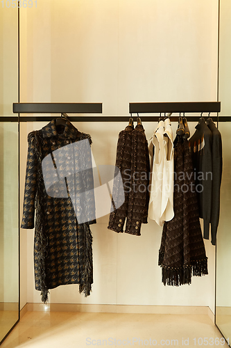 Image of luxury and fashionable brand new interior of cloth store
