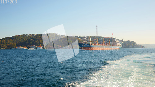 Image of Logistics and transportation of International Container Cargo ship in the ocean at twilight sky, Freight Transportation, Shipping