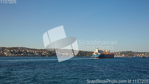 Image of Logistics and transportation of International Container Cargo ship in the ocean at twilight sky, Freight Transportation, Shipping