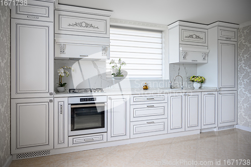 Image of Luxury modern classic white kitchen interior