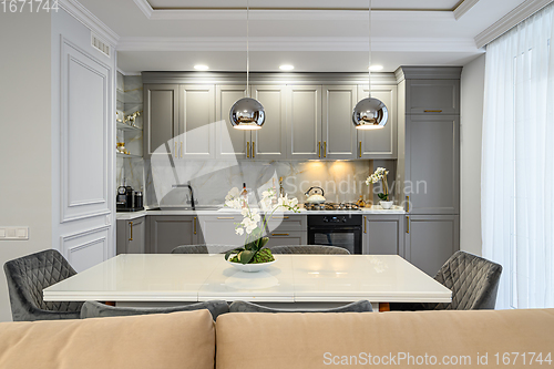 Image of Grey and white luxury kitchen in modern style