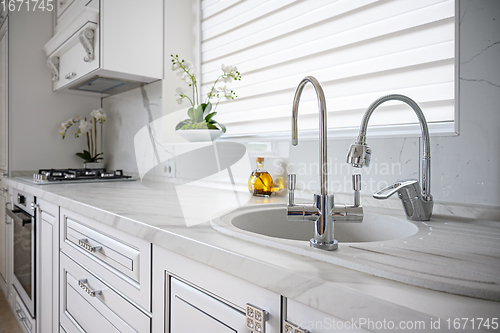 Image of Luxury modern classic white kitchen interior