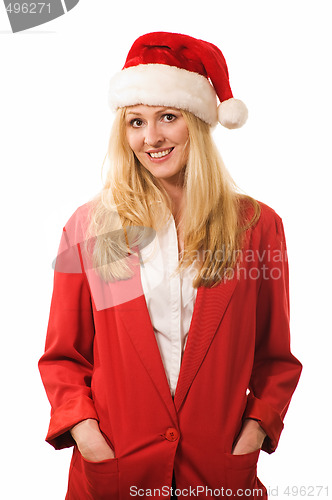 Image of Blond woman with Santa hat