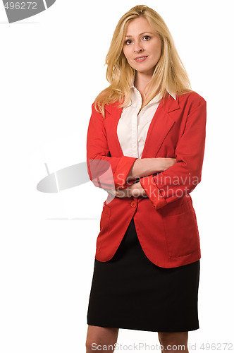 Image of Woman in red business sut