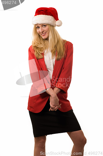 Image of Blond woman with Santa hat