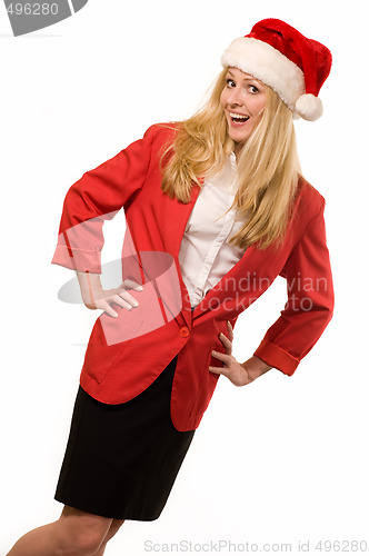 Image of Blond woman with Santa hat