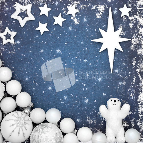 Image of Christmas Fun North Pole Background with Polar Bear and Baubles 