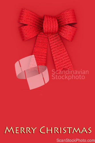 Image of Merry Christmas Red Bow Ribbon Minimal Background