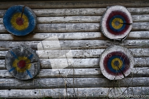 Image of wooden round targets for archery