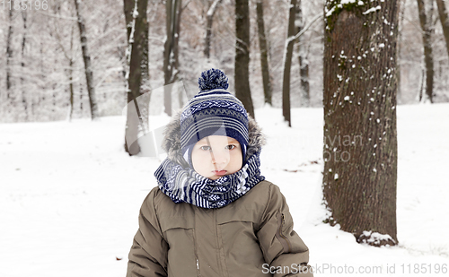 Image of Boy in winter, close up