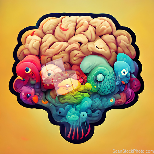 Image of Colorful creative human brain. Cartoon style. 