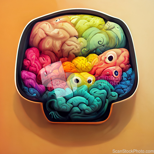 Image of Colorful creative human brain. Cartoon style.