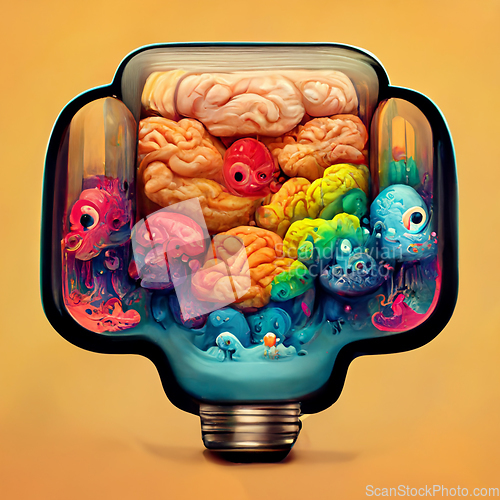 Image of Colorful creative human brain. Cartoon style.