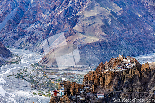 Image of Dhankar monastry perched on a cliff in Himalayas, India