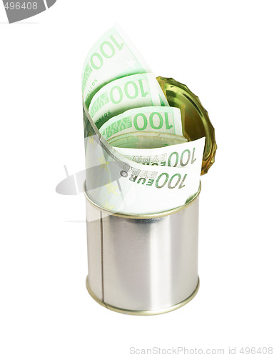 Image of euro bills on a tin can