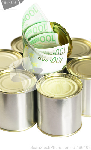 Image of euro bills on a tin can