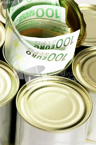 Image of euro bills on a tin can