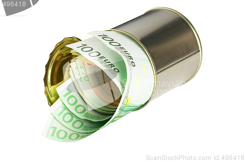 Image of euro bills on a tin can