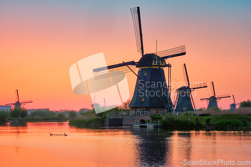 Image of Windmills at Kinderdijk in Holland. Netherlands