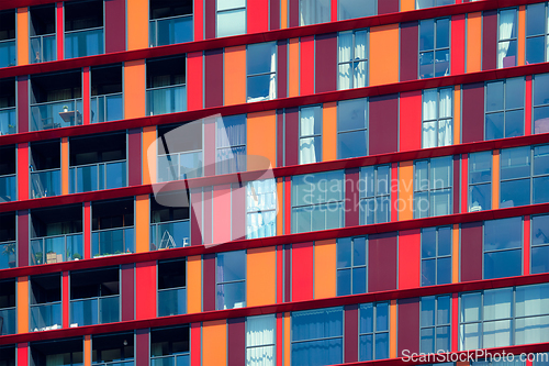 Image of Modern residential building facade with windows and balconies. Rotterdam