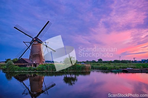 Image of Windmills at Kinderdijk in Holland. Netherlands