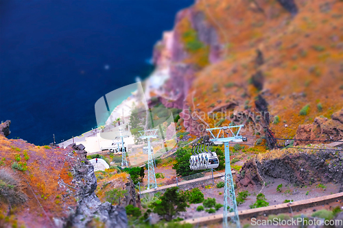 Image of Cable car lift in Fira on Santorini island, Greece