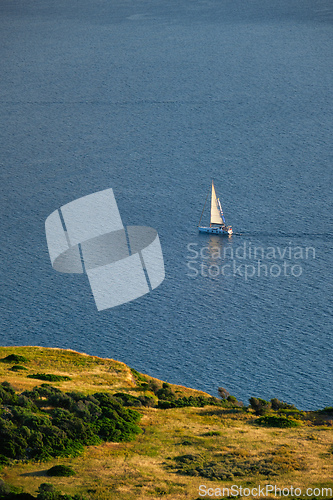 Image of Yacht in Aegean sea near Milos island. Milos island, Greece