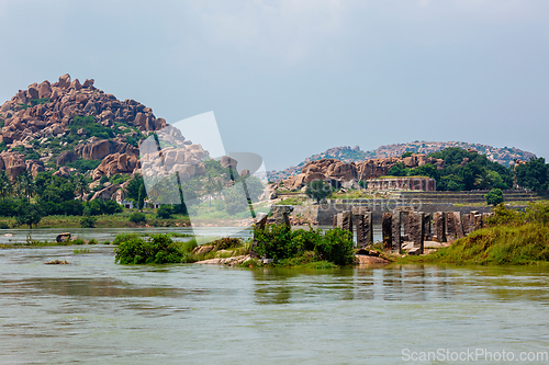 Image of Ancient ruins in Hampi near Tungabhadra river, Hampi, Karnataka, India