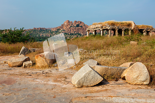 Image of Ancient ruins of Hampi. Sule Bazaar, Hampi, Karnataka, India