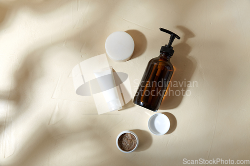 Image of shower gel, soap, moisurizer and body scrub