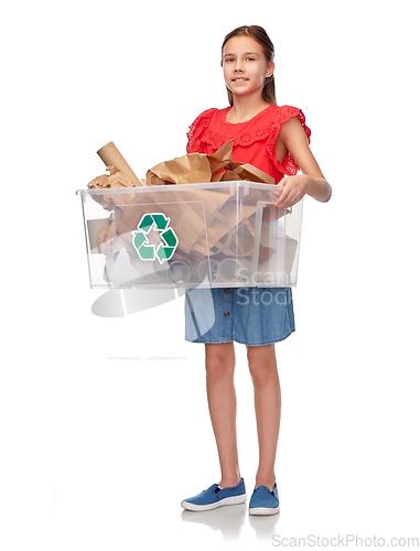 Image of smiling girl sorting paper waste