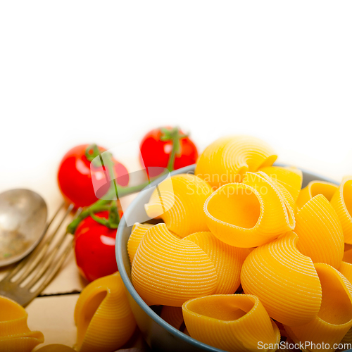 Image of Italian snail lumaconi pasta with tomatoes