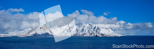 Image of Lofoten islands and Norwegian sea in winter, Norway