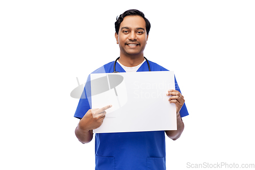 Image of smiling male doctor or nurse with white board