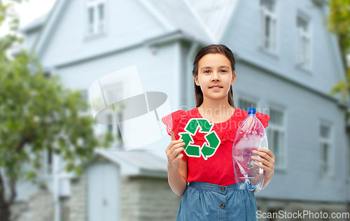 Image of girl with green recycling sign and plastic bottle