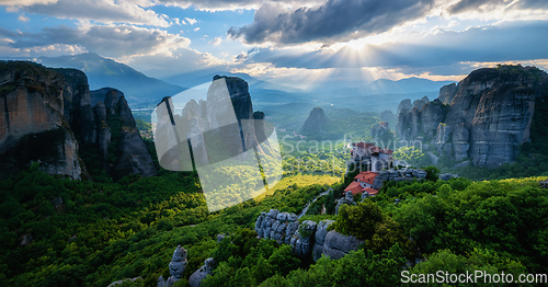 Image of Sunset over monasteries of Meteora