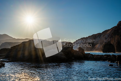 Image of Fyriplaka beach on sunset, Milos island, Cyclades, Greece