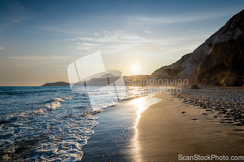 Image of Fyriplaka beach on sunset, Milos island, Cyclades, Greece