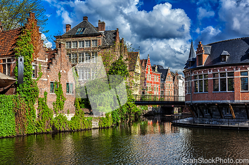 Image of Ghent canal. Ghent, Belgium