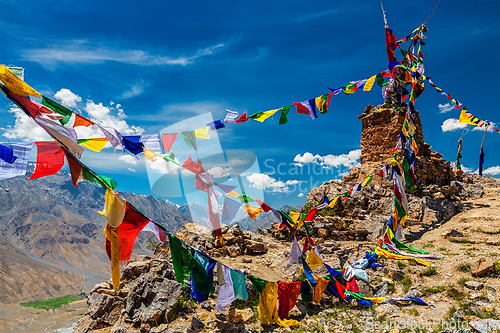 Image of Buddhist prayer flags in Himalayas